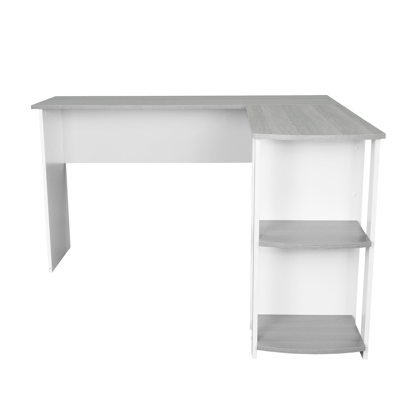 Modern L-Shaped Desk with Side Shelves Grey L-Shaped Desk