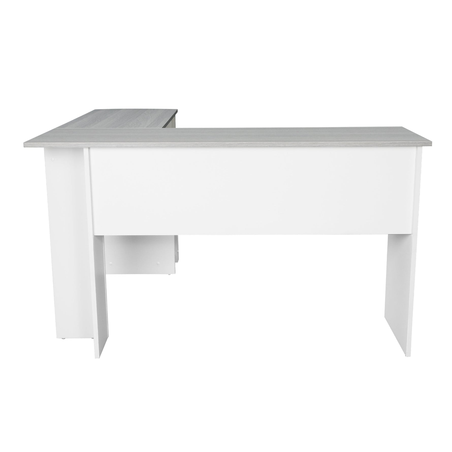 Modern L-Shaped Desk with Side Shelves Grey L-Shaped Desk