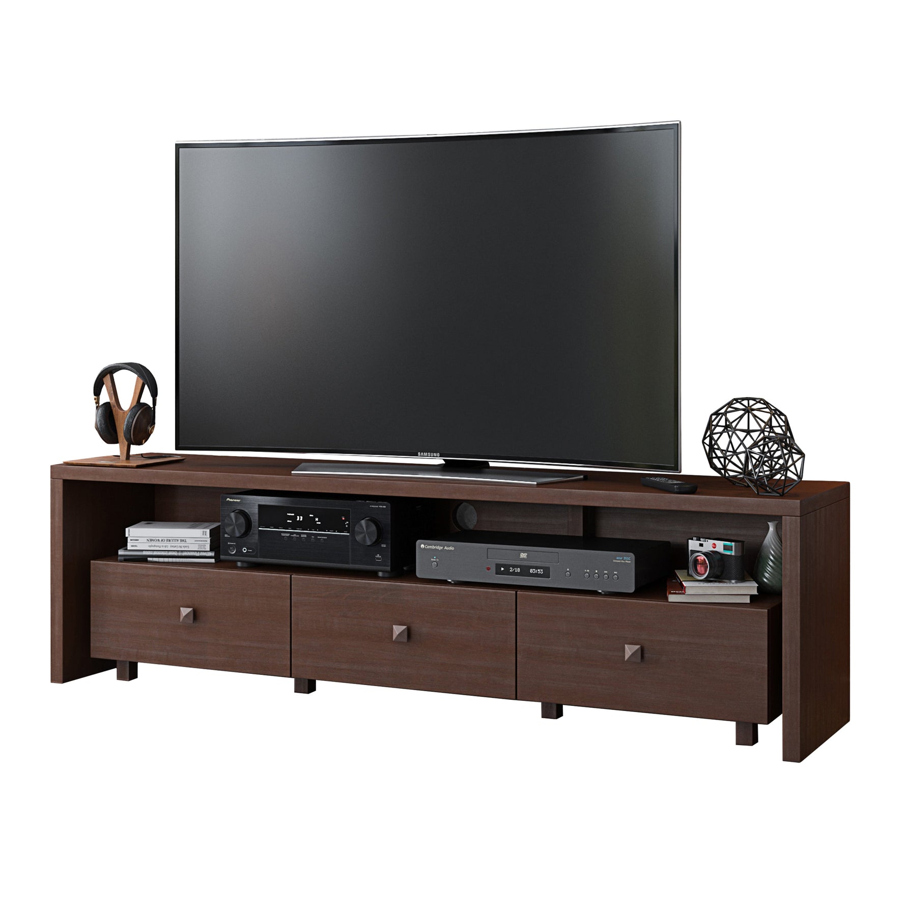WAMPAT 3-Piece TV Stand & End Table Set — Modern 71" Media Console For Up To 75" TVs + 2 Side Tables With Drawers, Dark Brown