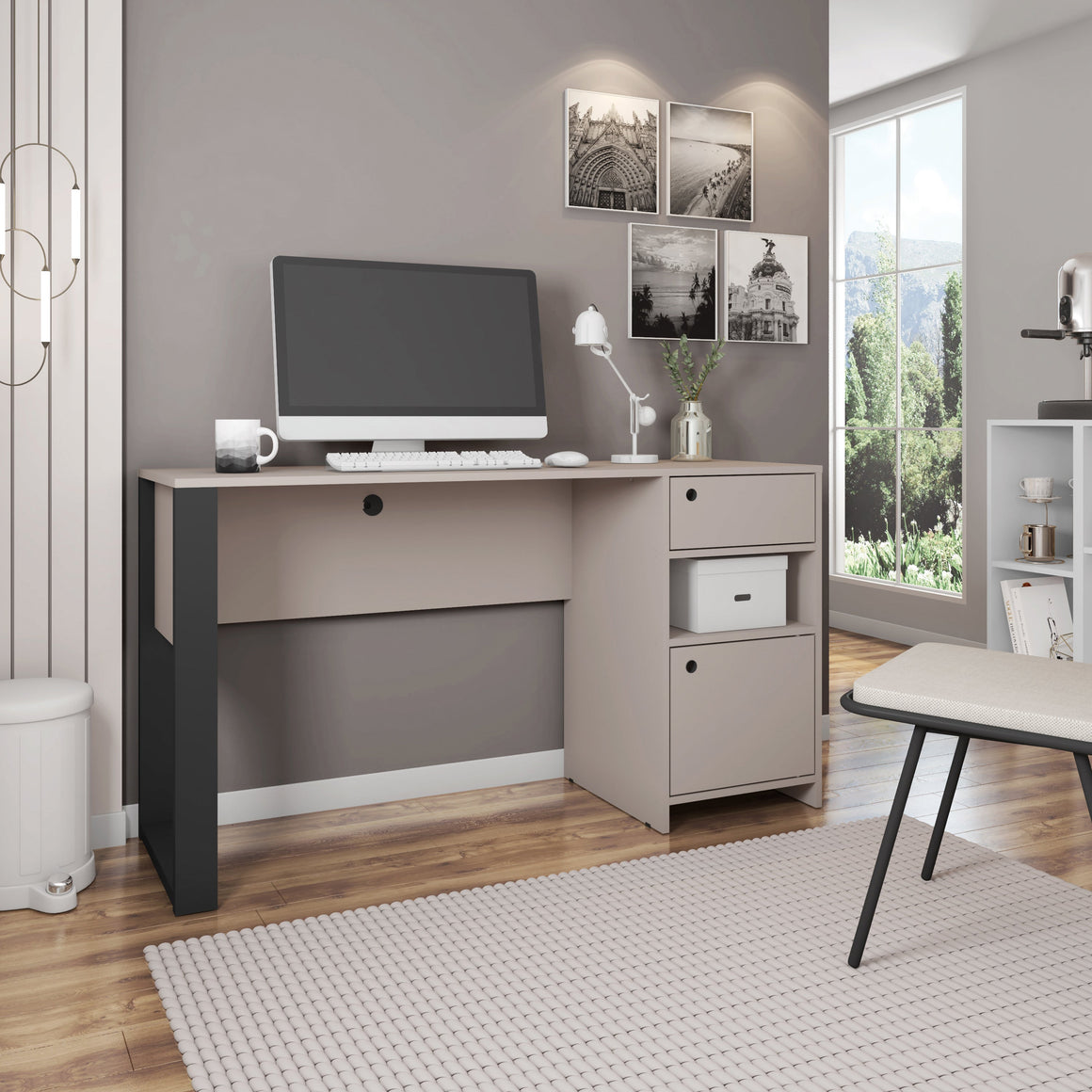 Modern Style Industrial Writing Desk with Storage Grey Writing Desk