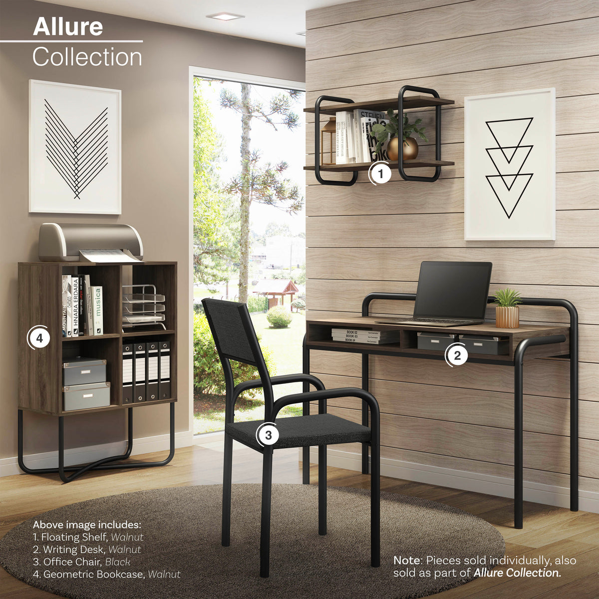 Modern Geometric Walnut Bookcase Bookcase