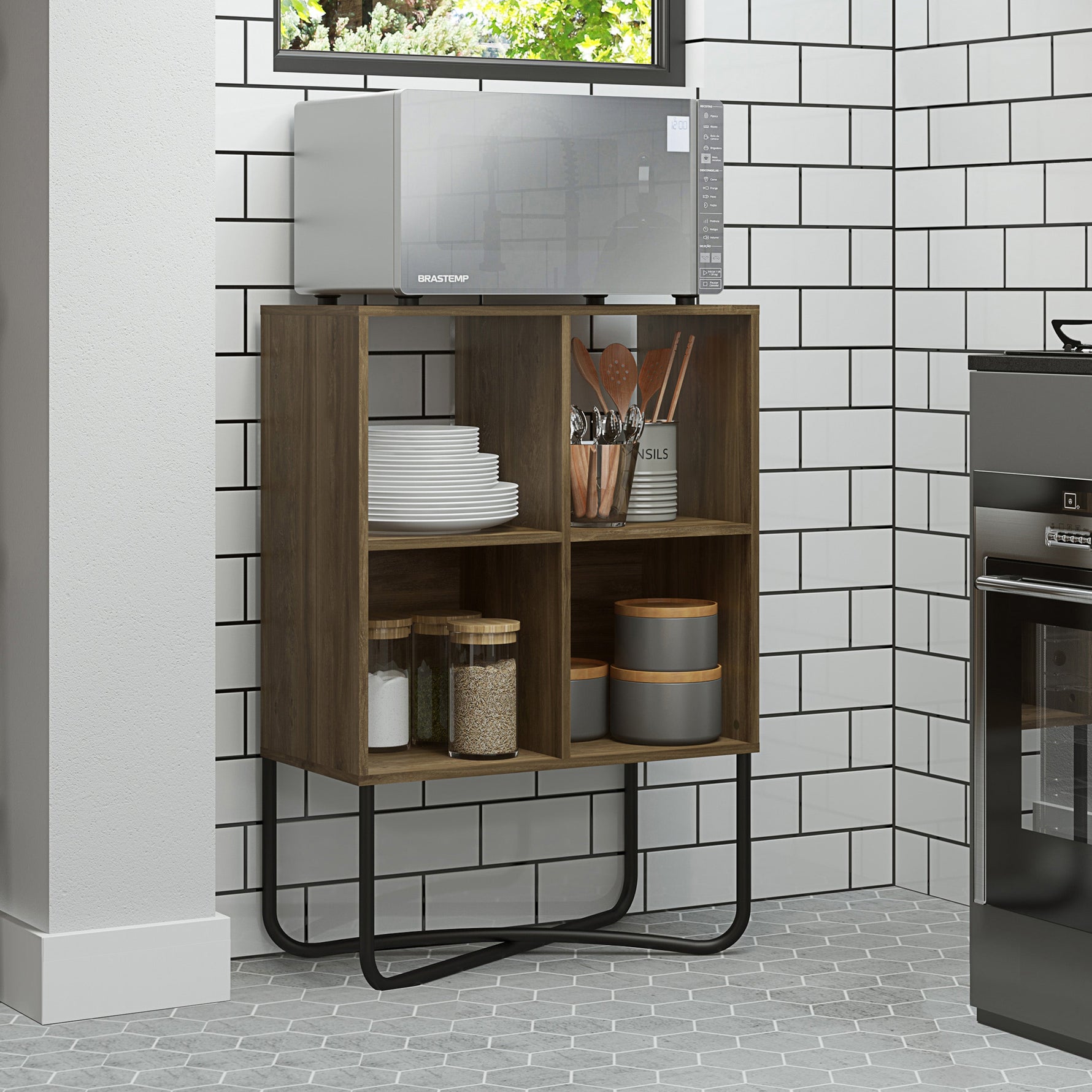Modern Geometric Walnut Bookcase Bookcase