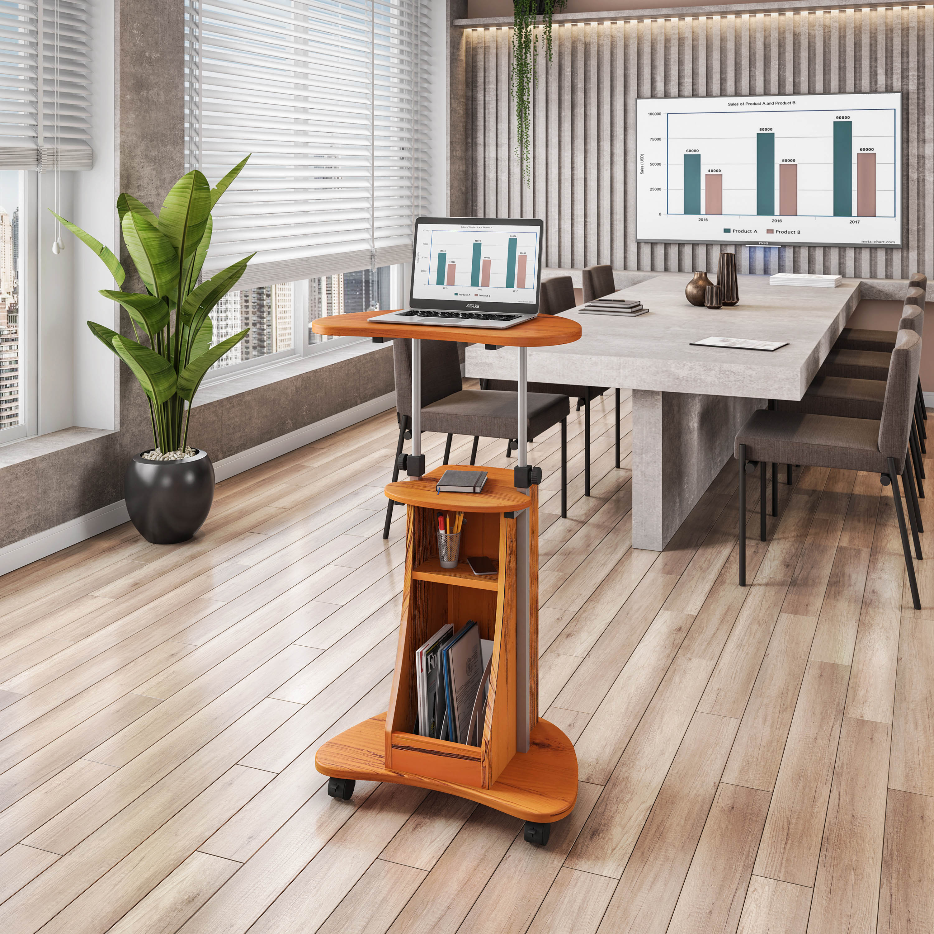Computer Cart With Storage Sit-to-Stand Rolling Adjustable Height Laptop Cart With Storage ...