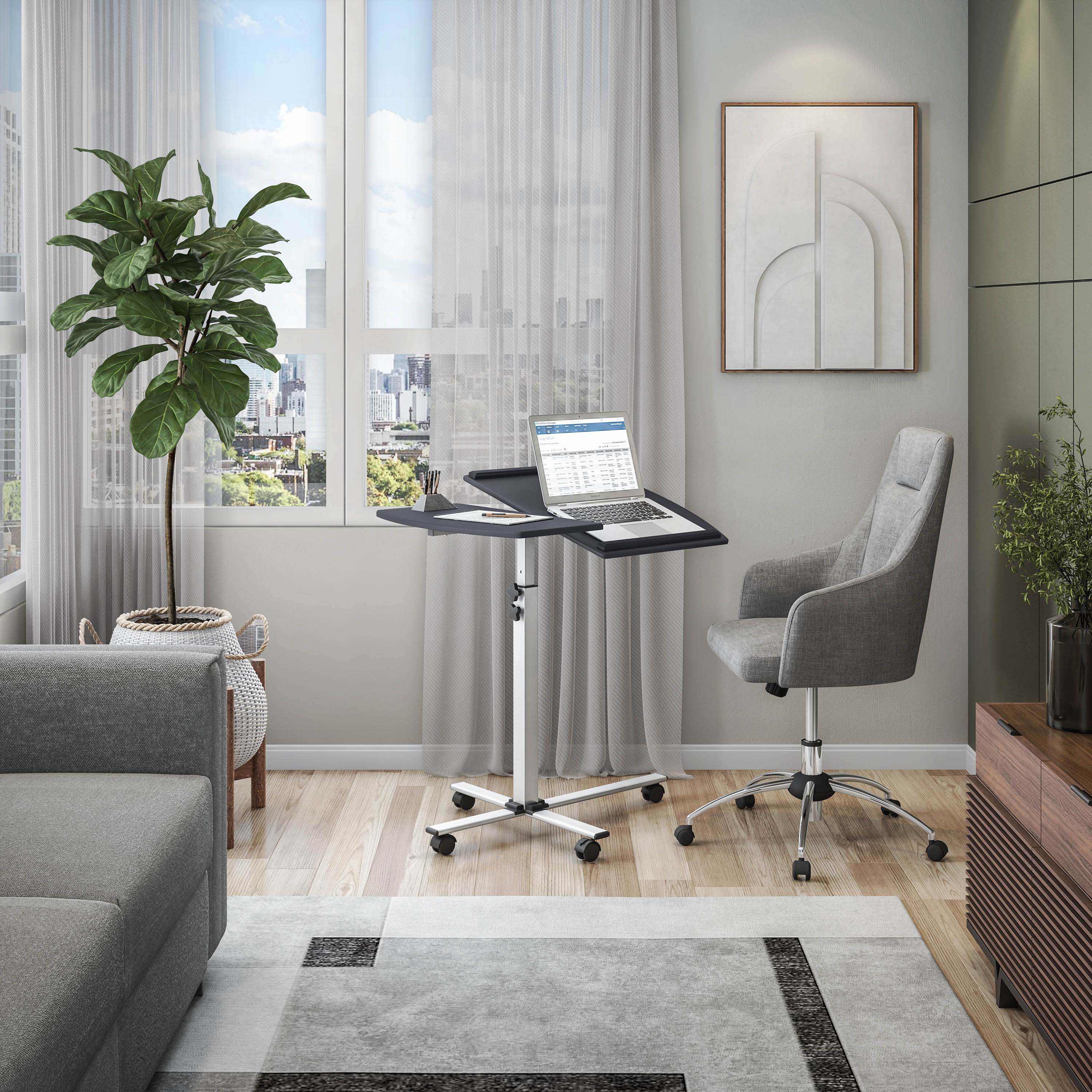 Sit-to-Stand Rolling Adjustable Height Laptop Cart With Storage ...