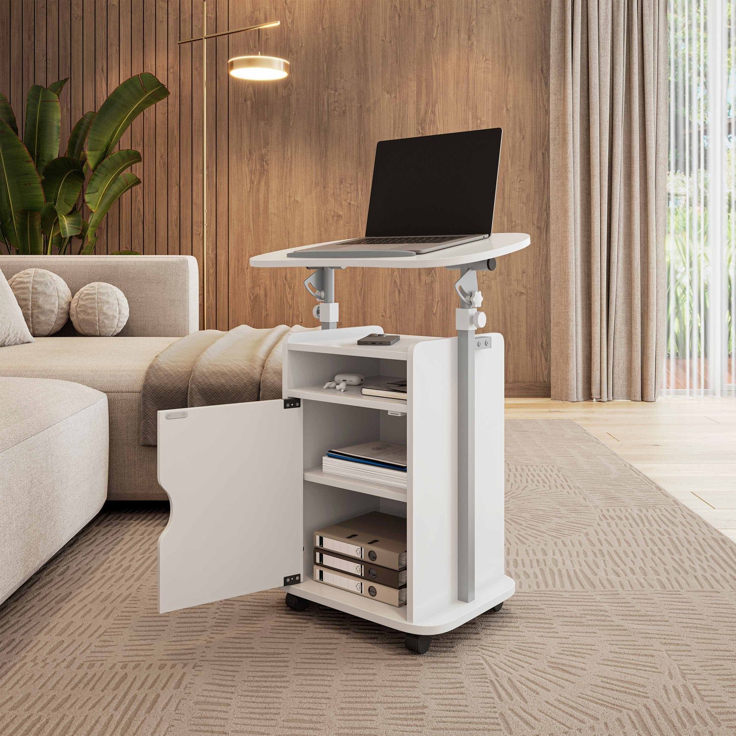 Sit-to-Stand Rolling Adjustable Laptop Cart With Storage B007