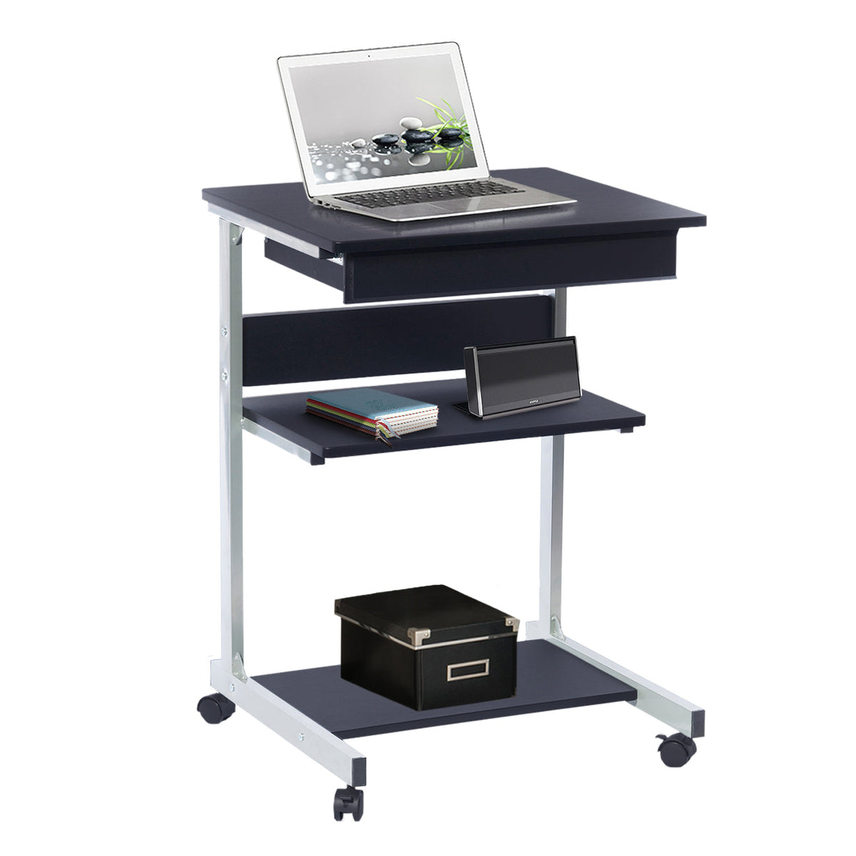 Rolling Laptop Cart with Storage Graphite Laptop Cart
