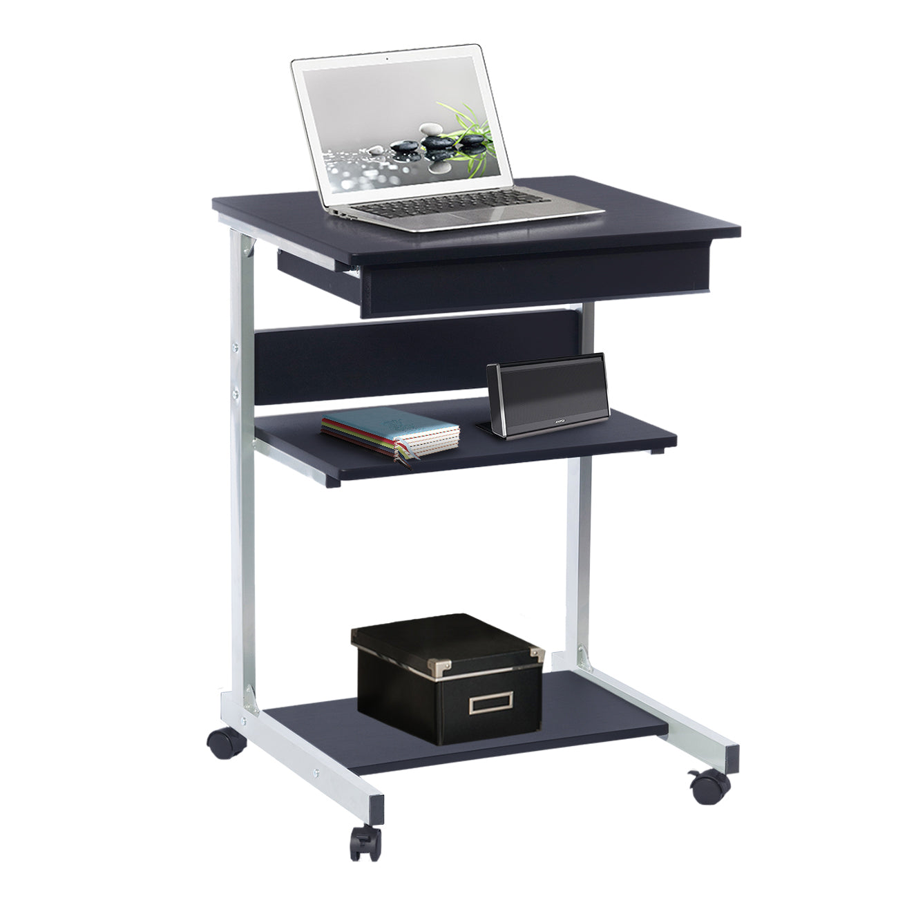 Rolling Laptop Cart with Storage Graphite Laptop Cart