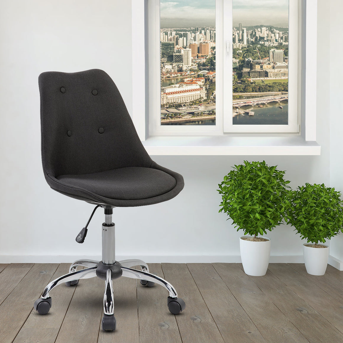 Armless Task Chair with Buttons Black Office Chair