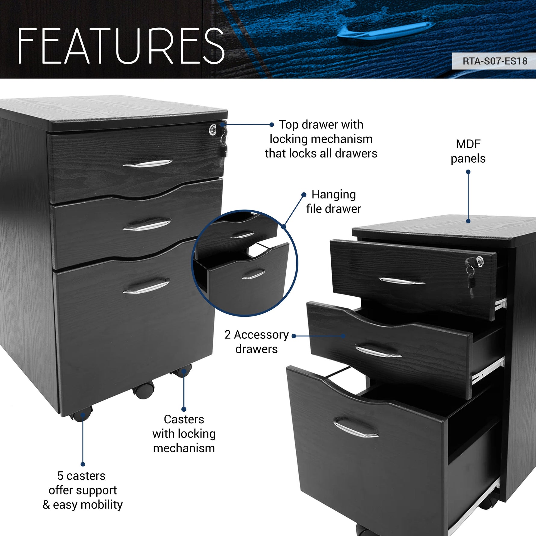Techni Mobili 47.5'' Computer Desk With File Cabinet And