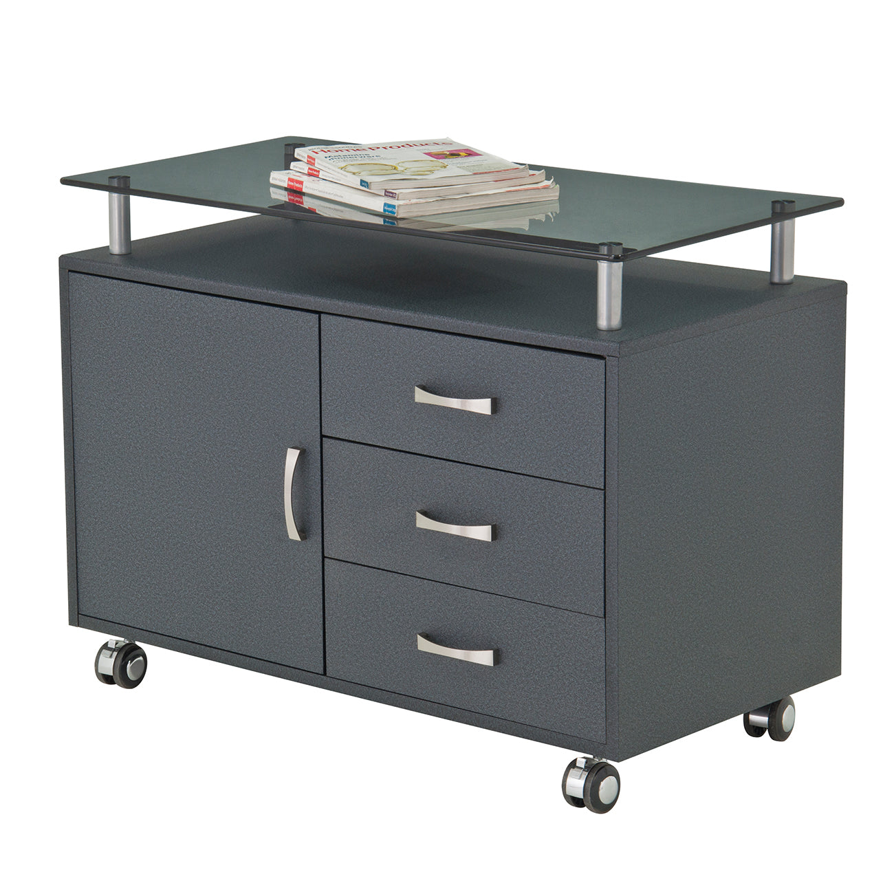 Rolling Storage Cabinet With Frosted Glass Top Graphite Rolling Storage Cabinet