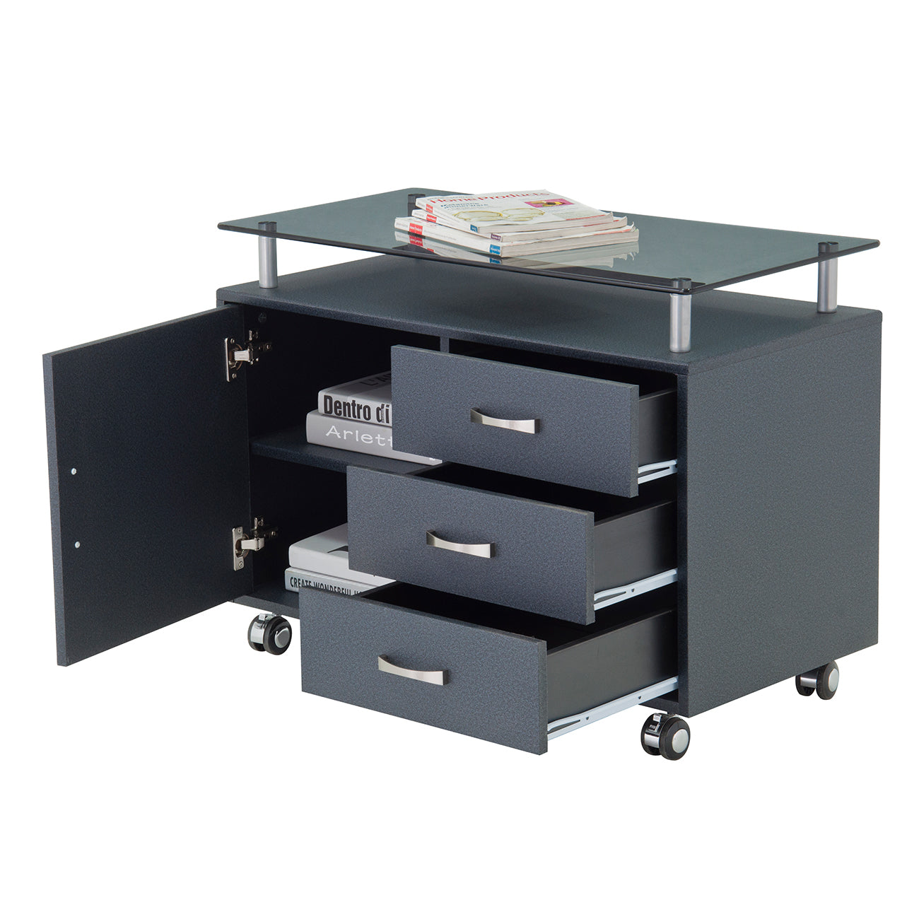 Rolling Storage Cabinet With Frosted Glass Top Graphite Rolling Storage Cabinet