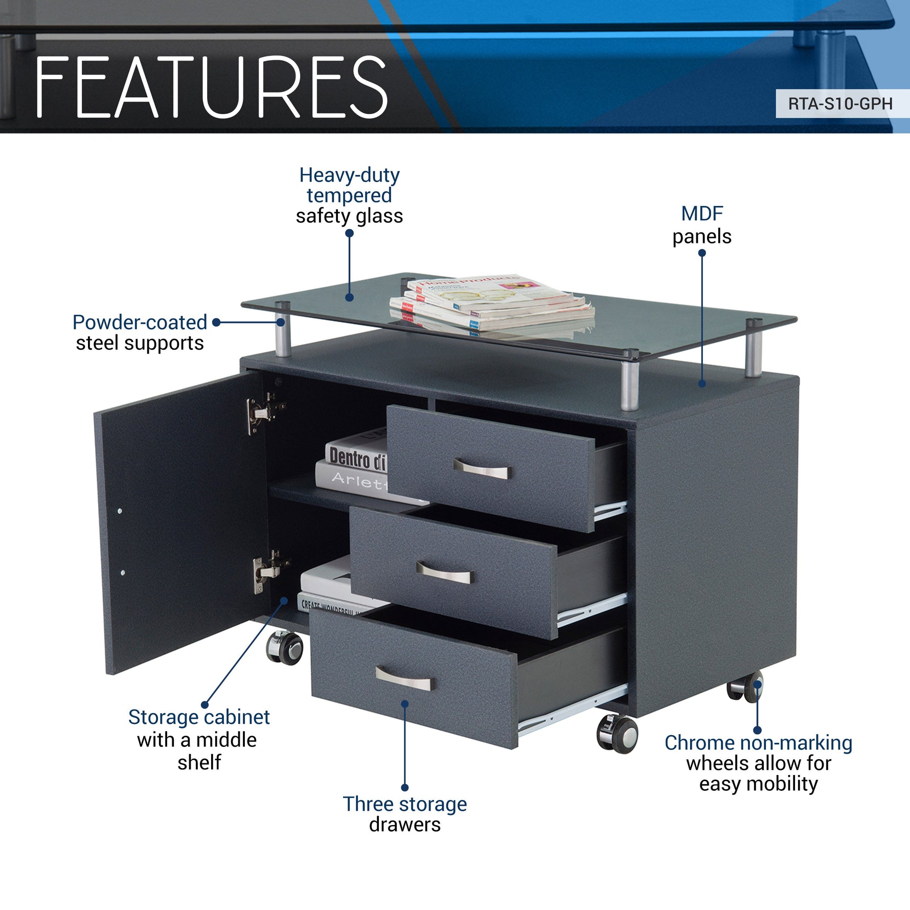 Rolling Storage Cabinet With Frosted Glass Top Graphite Rolling Storage Cabinet