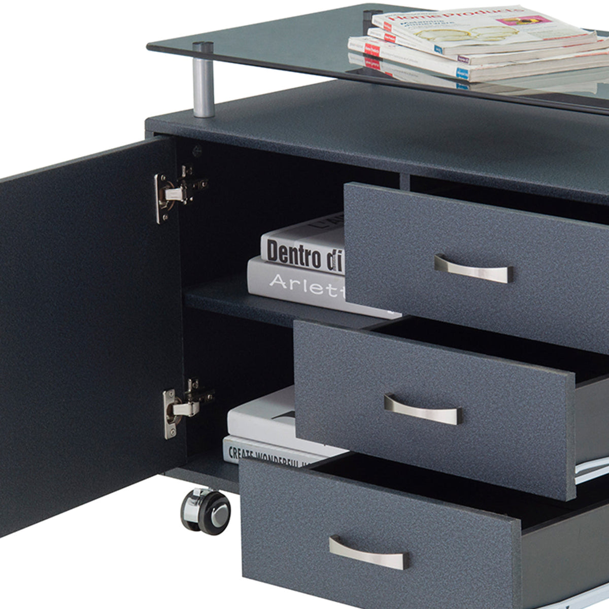 Rolling Storage Cabinet With Frosted Glass Top Graphite Rolling Storage Cabinet