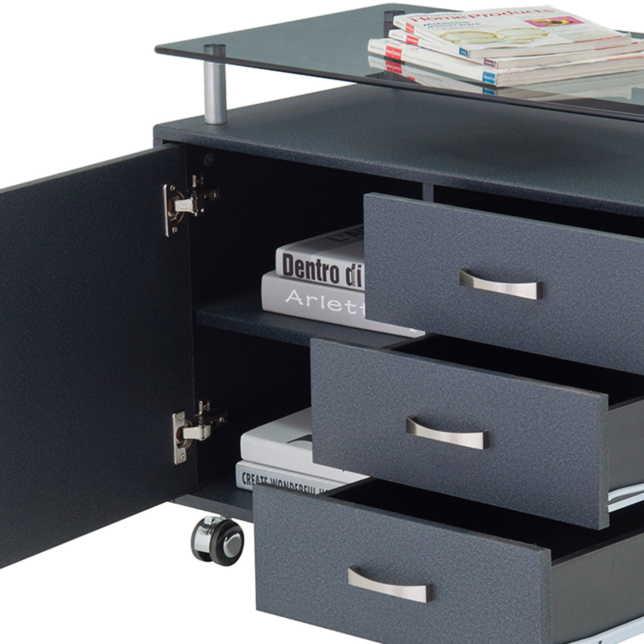 Rolling Storage Cabinet With Frosted Glass Top Graphite Rolling Storage Cabinet