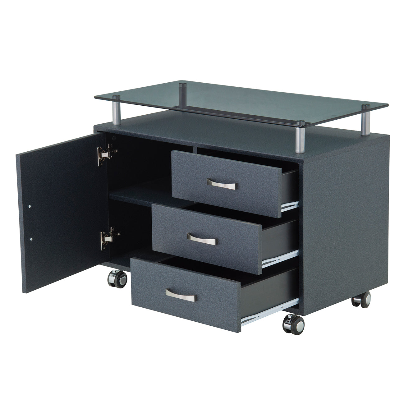 Rolling Storage Cabinet With Frosted Glass Top Graphite Rolling Storage Cabinet