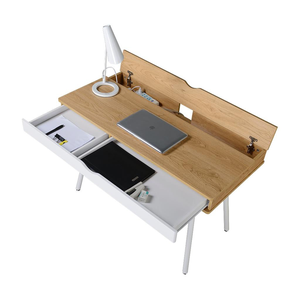 Modern Multi Storage Computer Desk with Storage Pine Workstation