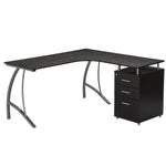 Modern L- Shaped Computer Desk with File Cabinet and Storage Espresso L-Shaped Desk