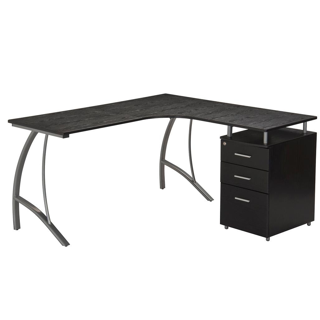 Modern L- Shaped Computer Desk with File Cabinet and Storage Espresso L-Shaped Desk