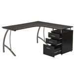 Modern L- Shaped Computer Desk with File Cabinet and Storage Espresso L-Shaped Desk