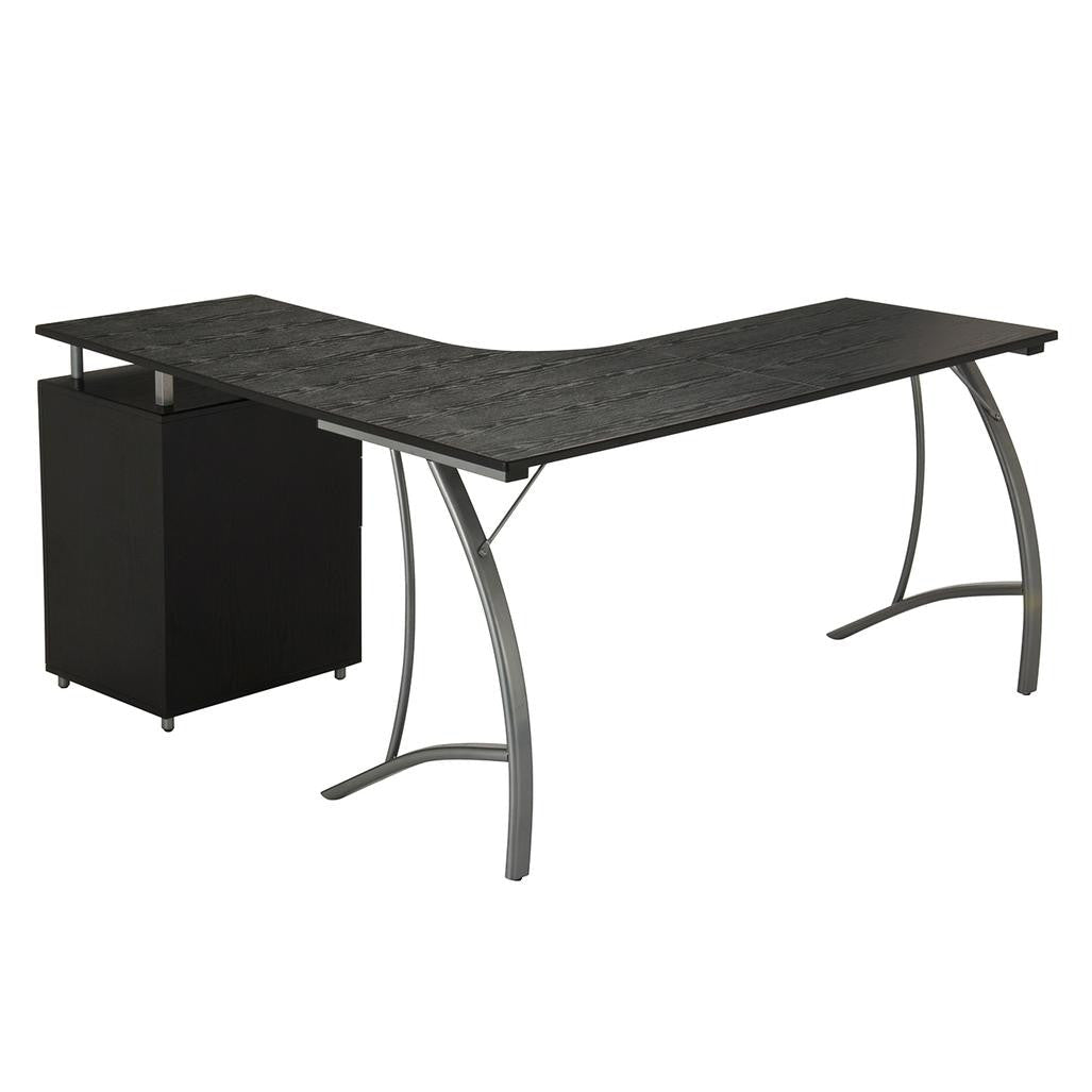 Modern L- Shaped Computer Desk with File Cabinet and Storage Espresso L-Shaped Desk