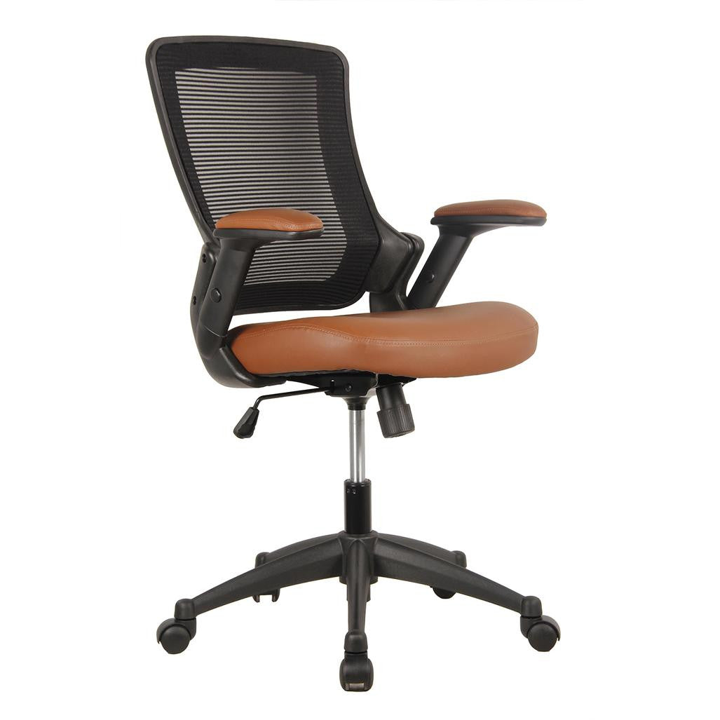 Mid-Back Mesh Office Chair with Height Adjustable Arms Brown Office Chair