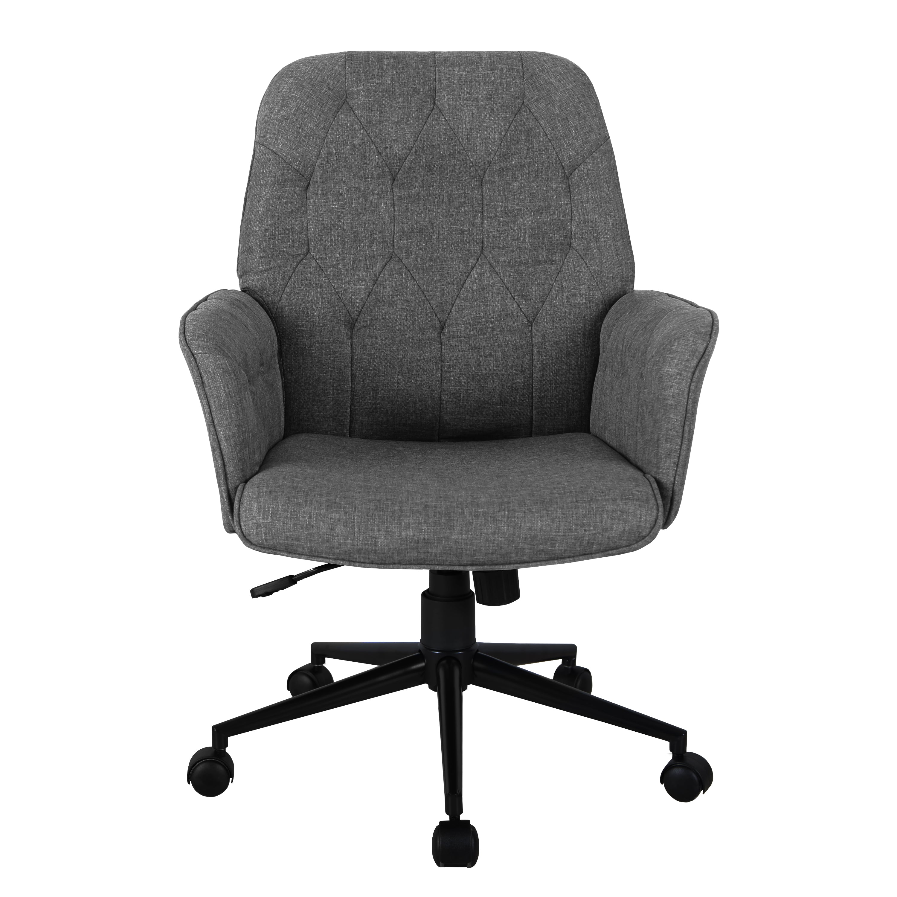 HOMCOM Modern Mid back Desk Chair with Nailhead Trim Swivel Home Office  Chair with Button Tufted Velvet Back Adjustable Height Curved Padded  Armrests and Rocking Function Grey