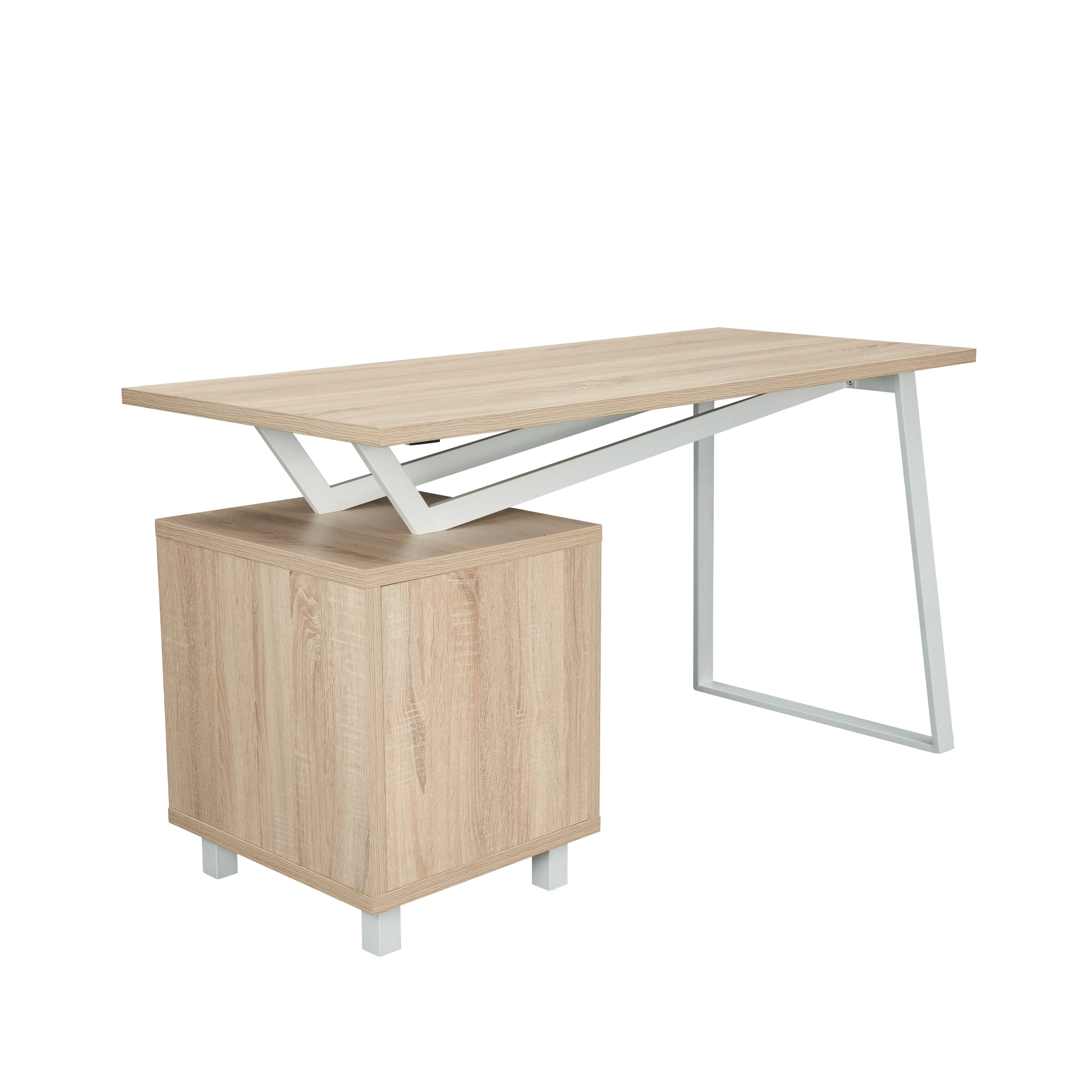 Techni Mobili Escritorio blanco con cajones: escritorio de oficina pequeño  con 3 cajones de gabinete, estante abierto y paneles de madera laminada