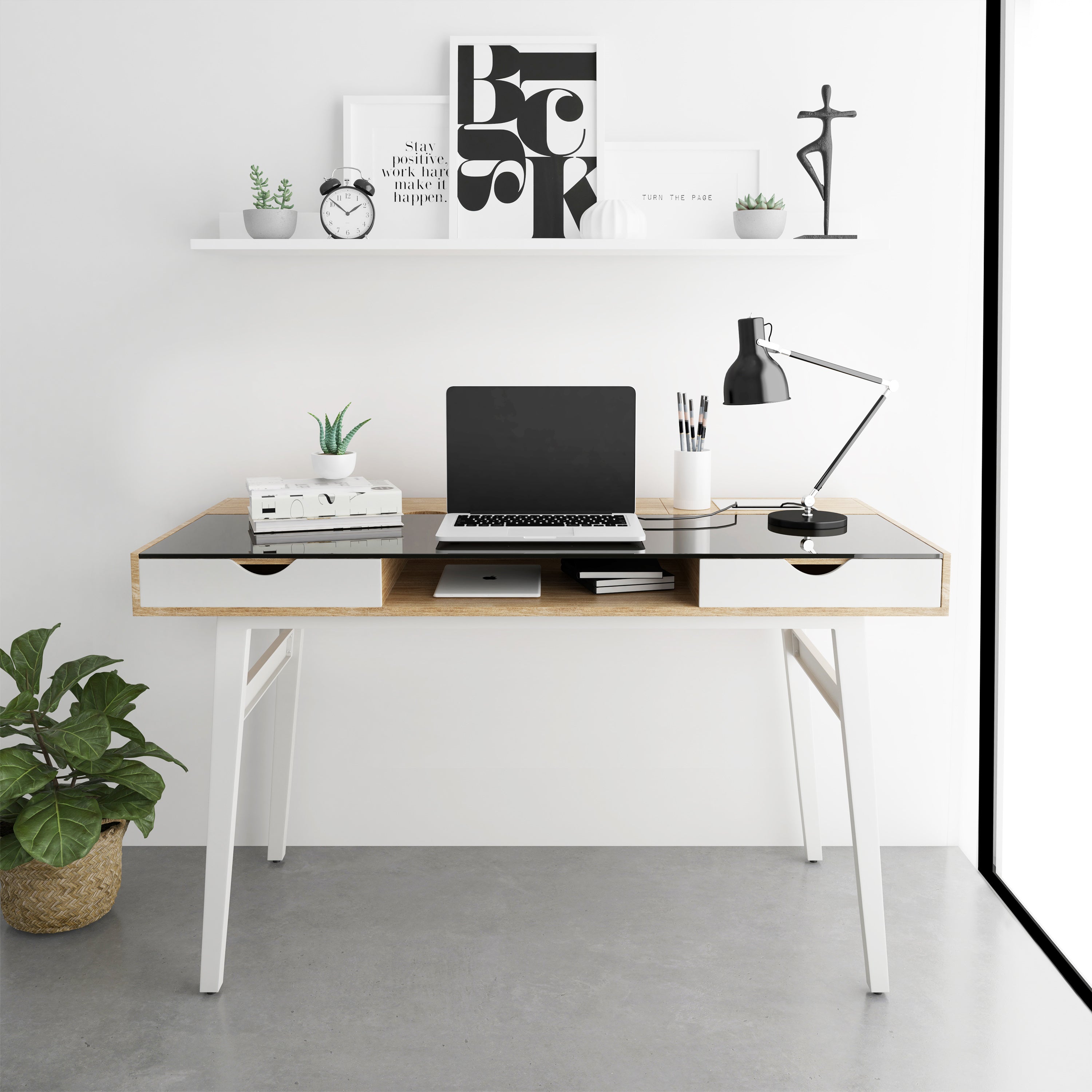 Slim Desk with 2 Drawers for Multipurpose Use – RealRooms