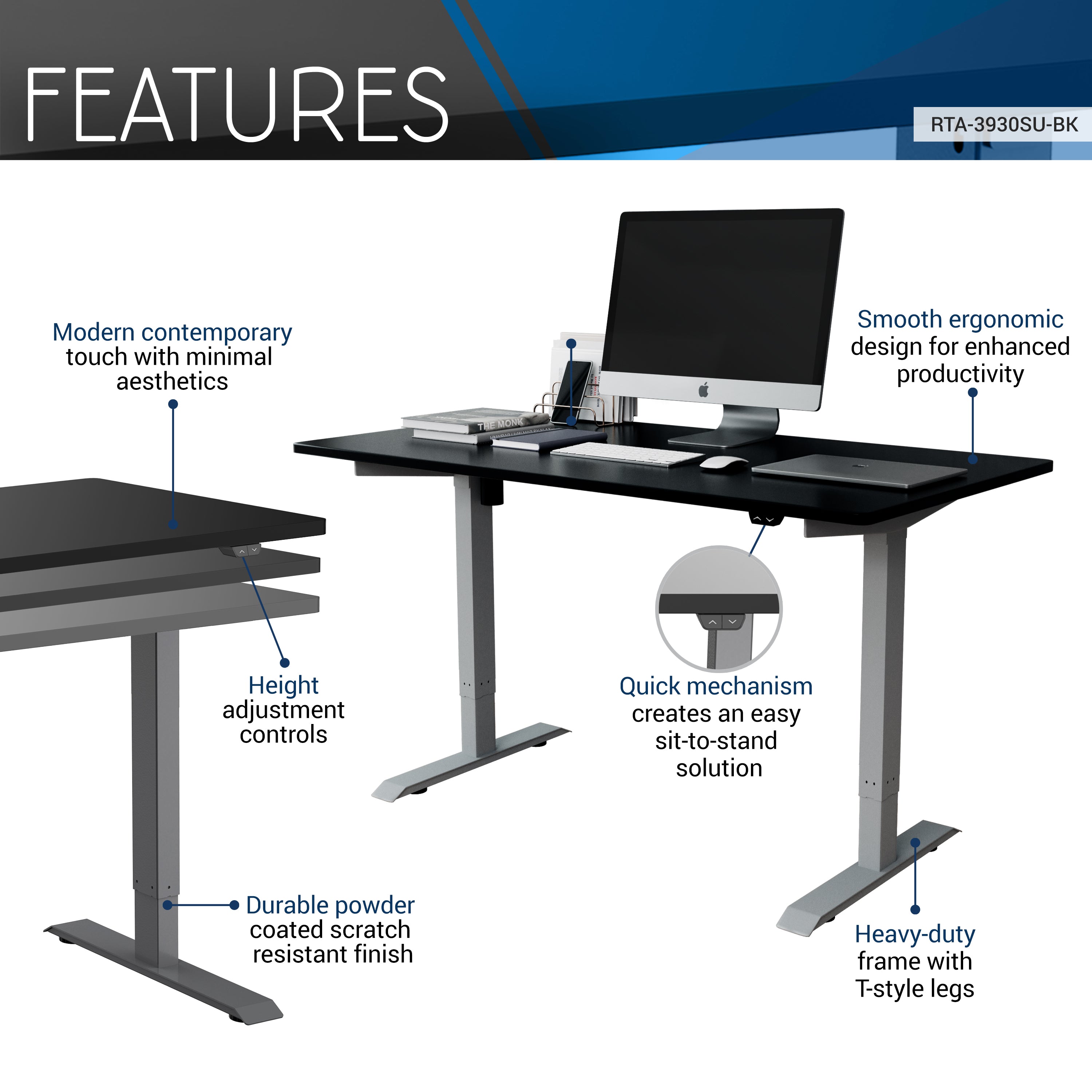 Manual Height-Adjustable Heavy-Duty Steel Standing Desk Frame / Table Frame  (Frame Only)