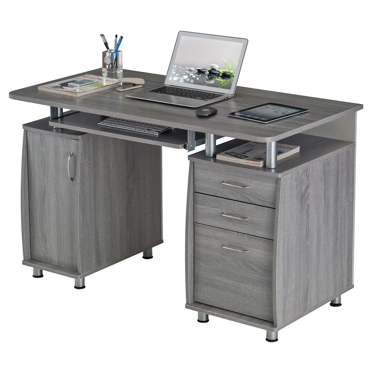TECHNI MOBILI 51.25 in. Rectangular Wenge 3 Drawer Computer Desk with  Built-In Storage RTA-8404-WN - The Home Depot
