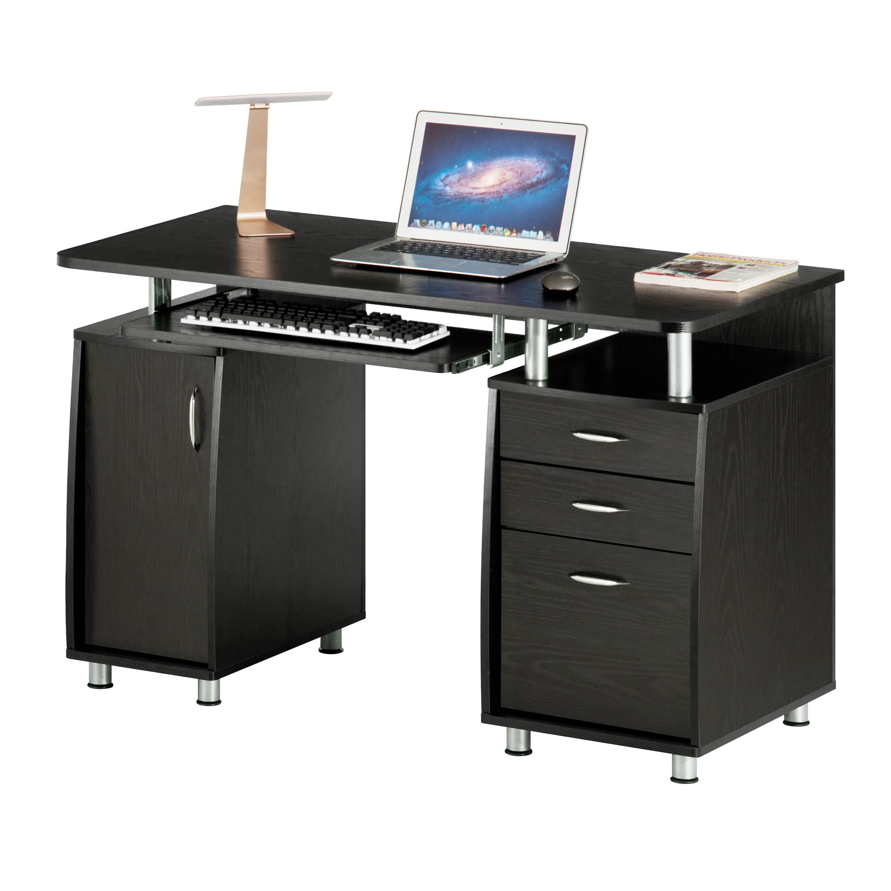 Techni Mobili Elegant Writing Desk with Storage and Hutch, Oak 