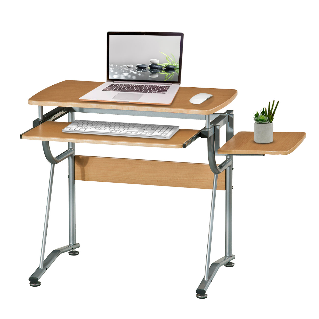 Techni Mobili  Compact Computer Desk With Side Shelf And Keyboard Panel