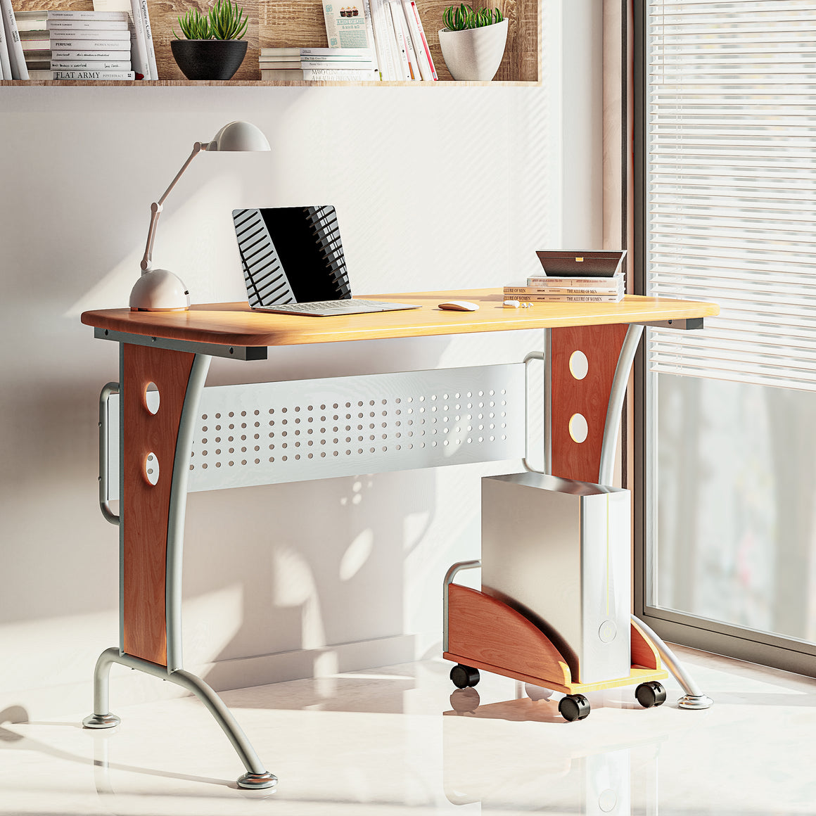 Modern Computer Desk With Mobile CPU Caddy