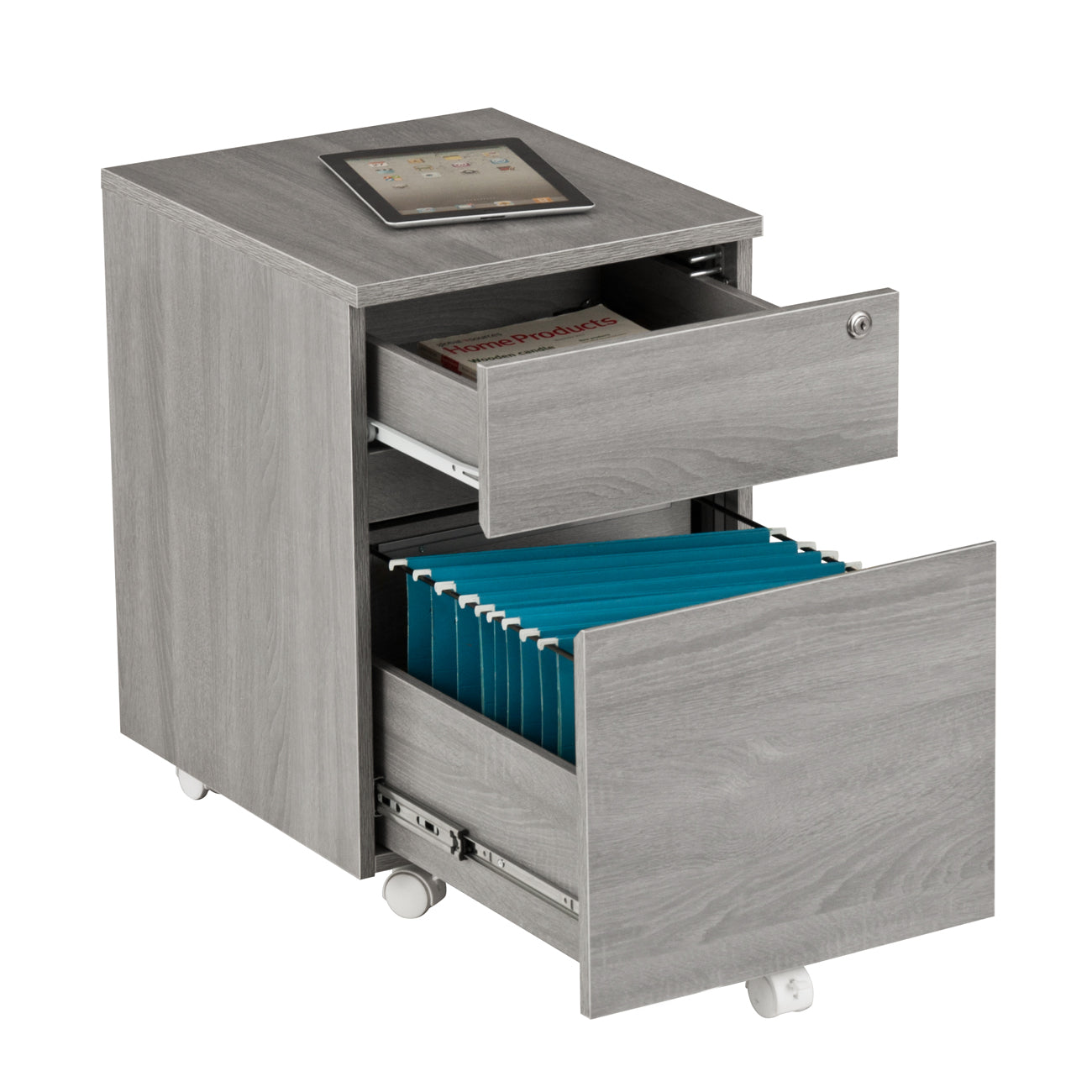 Rolling Two Drawer Vertical Filing Cabinet with Lock and Storage - Techni  Mobili